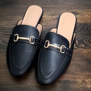 Loafer Mules Black Flat Shoes size EUR40